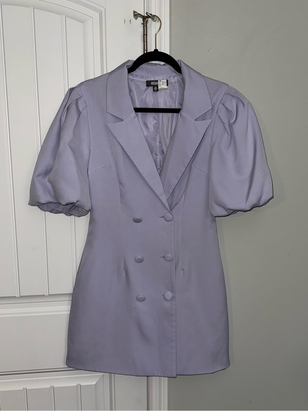 Missguided Lavender Double-Breasted Puff Sleeve Blazer